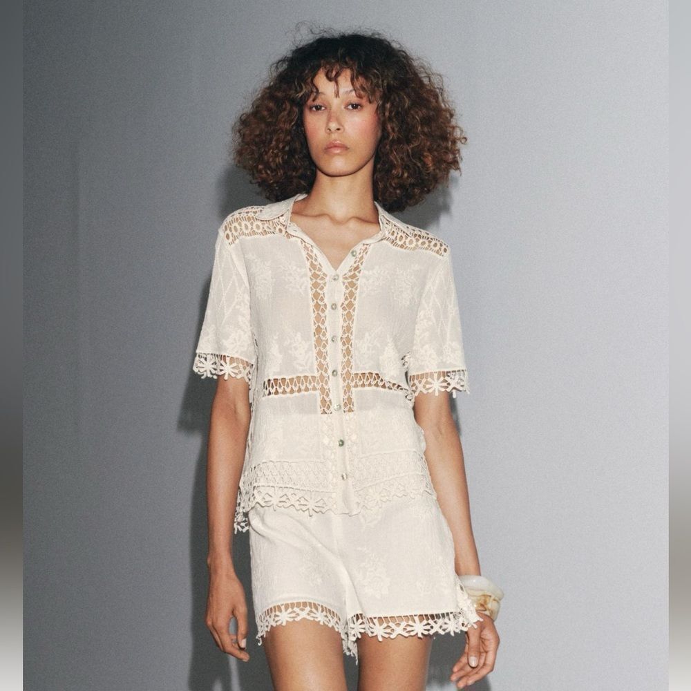 ZARA ZW COLLECTION COMBINATION CROCHET BLOUSE - Picture 2 of 8